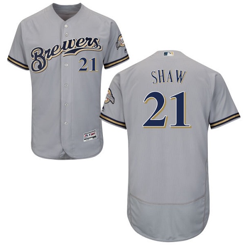 Brewers #21 Travis Shaw Grey Flexbase Authentic Collection Stitched MLB Jersey - Click Image to Close